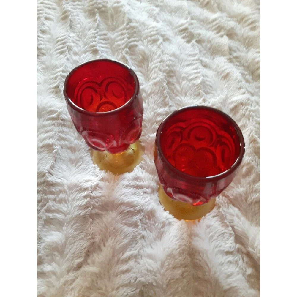 VTG LE Smith Moon And Stars Amberina Two Glass Goblets And 6 Candy Dish